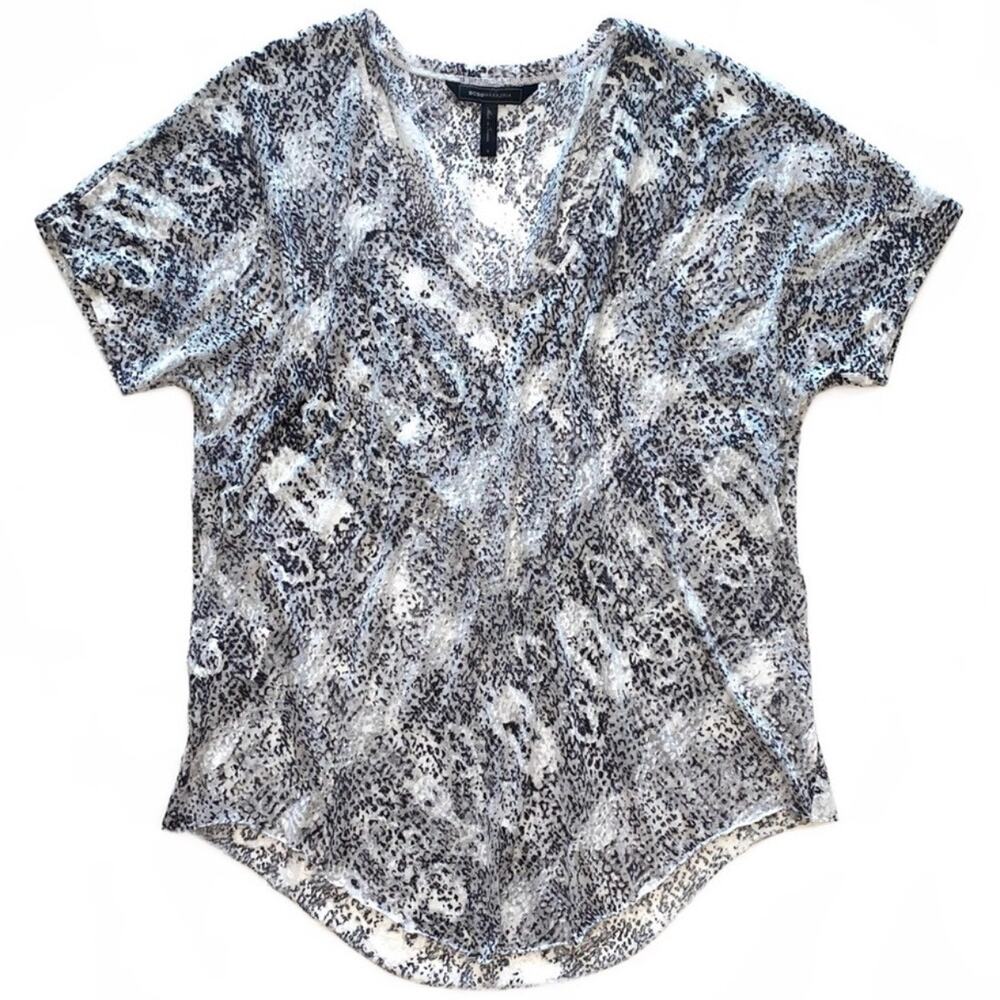 BCBGMaxAzria Y2K Sheer Snakeskin Burnout Short Sleeve Tee Size Small